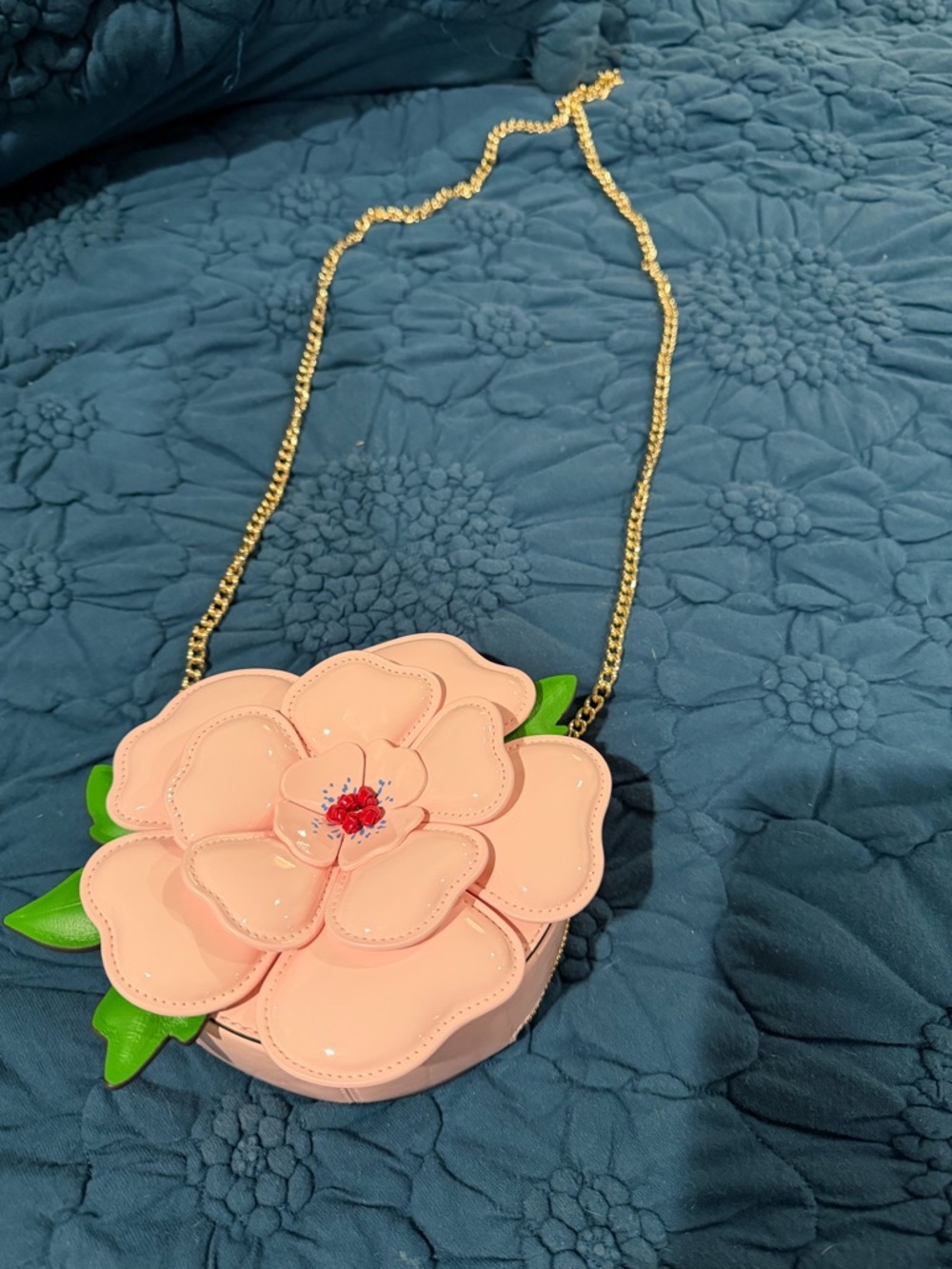 Pink Floral Patent Leather Kate Spade Crossbody Bag with Gold Chain